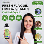 Naturalslim 16 fluid ounces liquid flax oil bottle angle shot