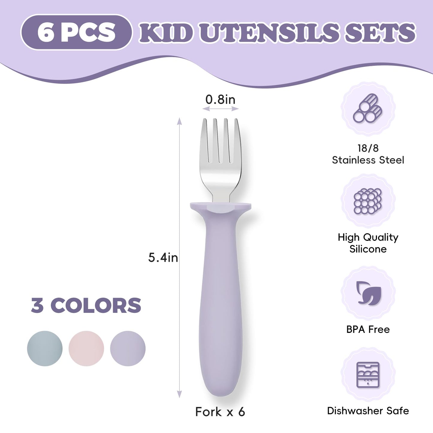 Close up view of the rounded anti choke design on the children silverware set.