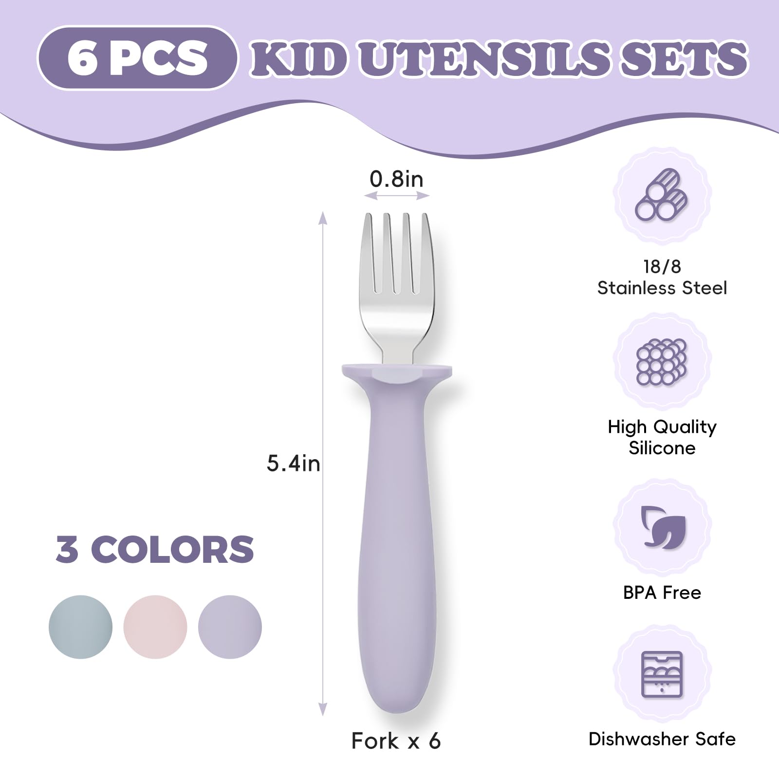 Close up view of the rounded anti choke design on the children silverware set.