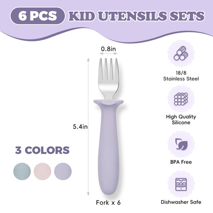Close up view of the rounded anti choke design on the children silverware set.