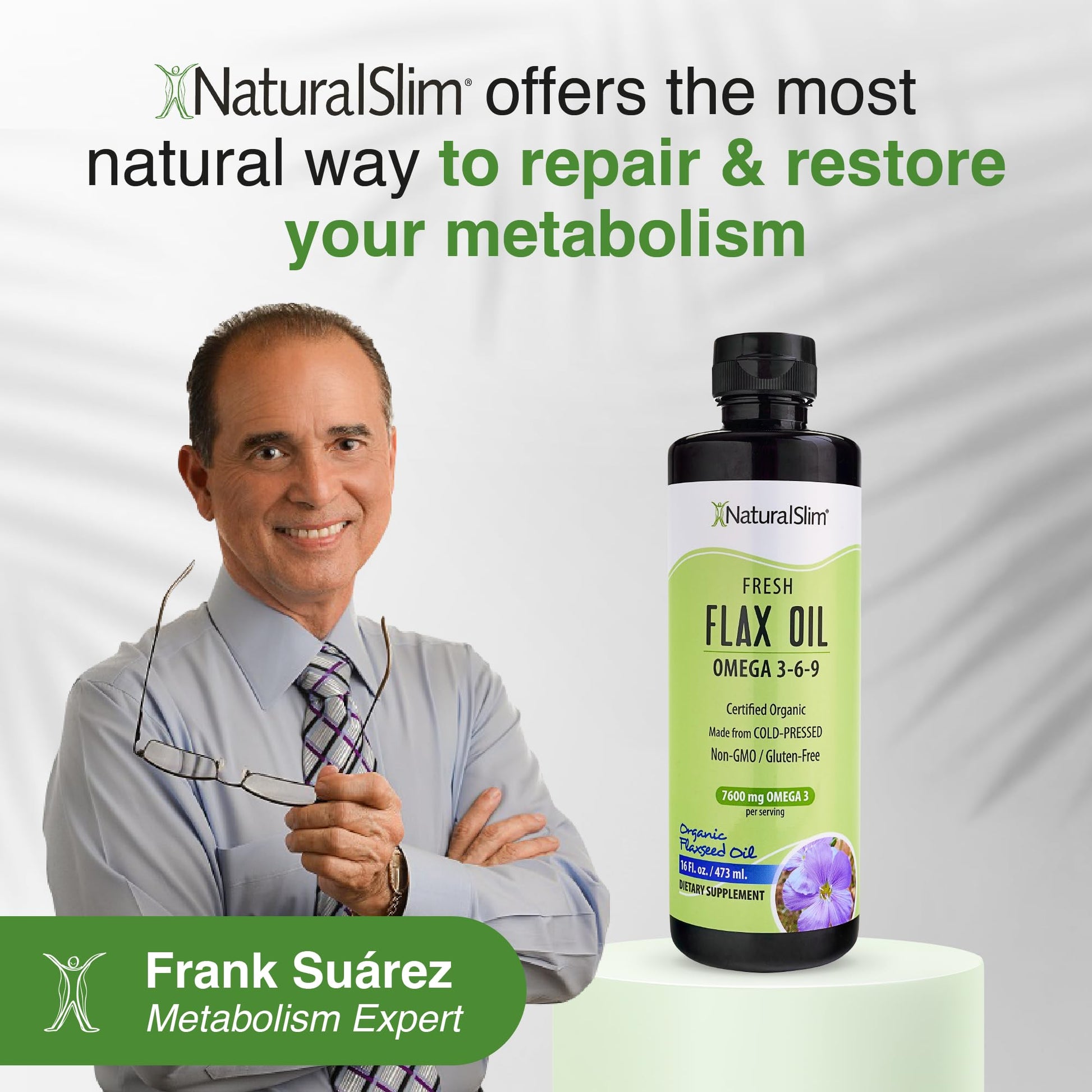 Authentic NaturalSlim organic cold pressed flaxseed oil bottle cap detail