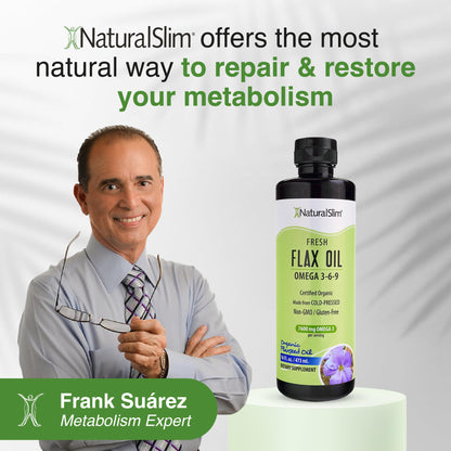 Authentic NaturalSlim organic cold pressed flaxseed oil bottle cap detail