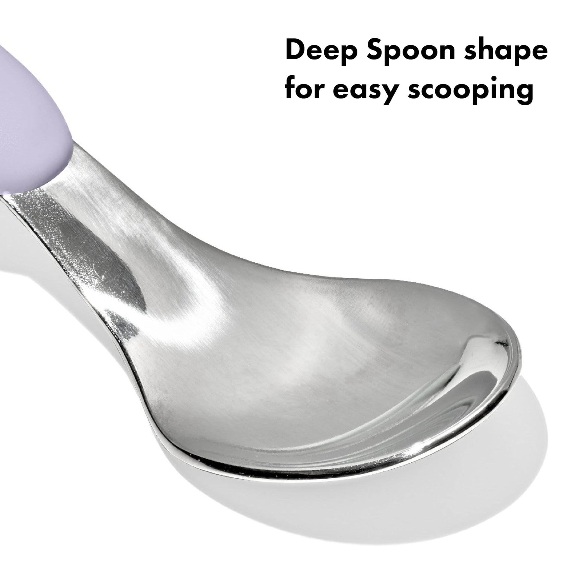 OXO Tot portable kids cutlery set in Lilac snapped securely inside the closed compact diaper bag case.