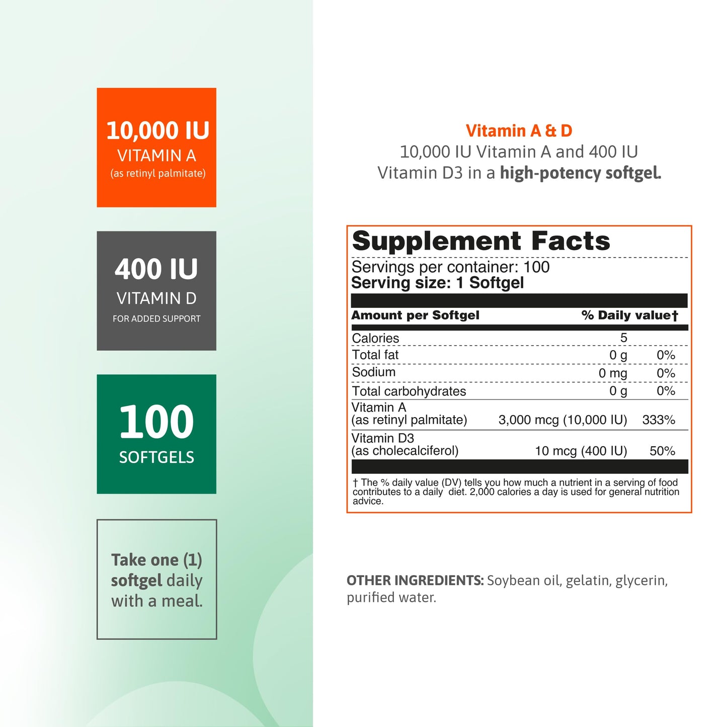 Bottle of Nutra Nutrition Vitamin A and D3 softgels