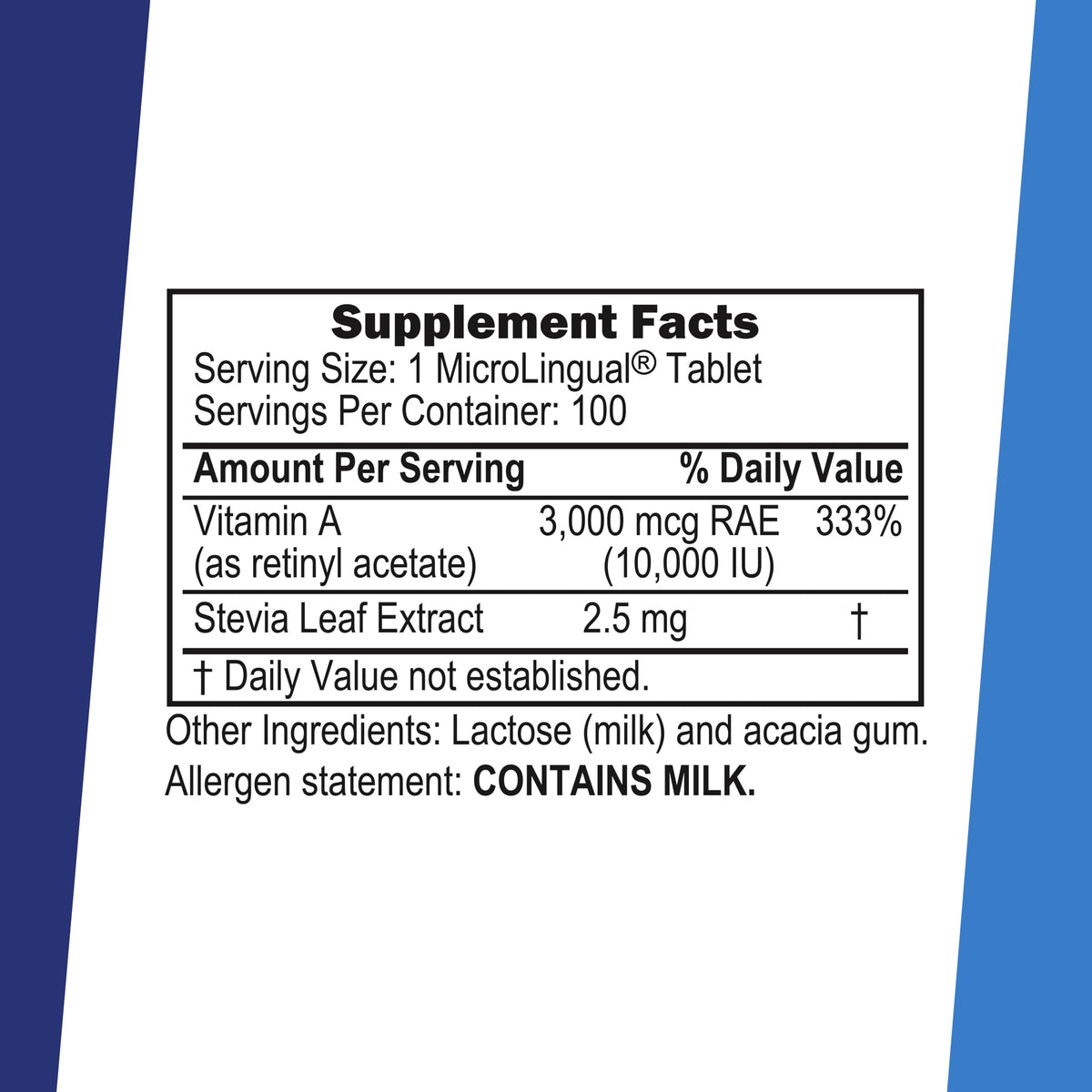Superior Source Vitamin A 10000 IU supplement packaging label