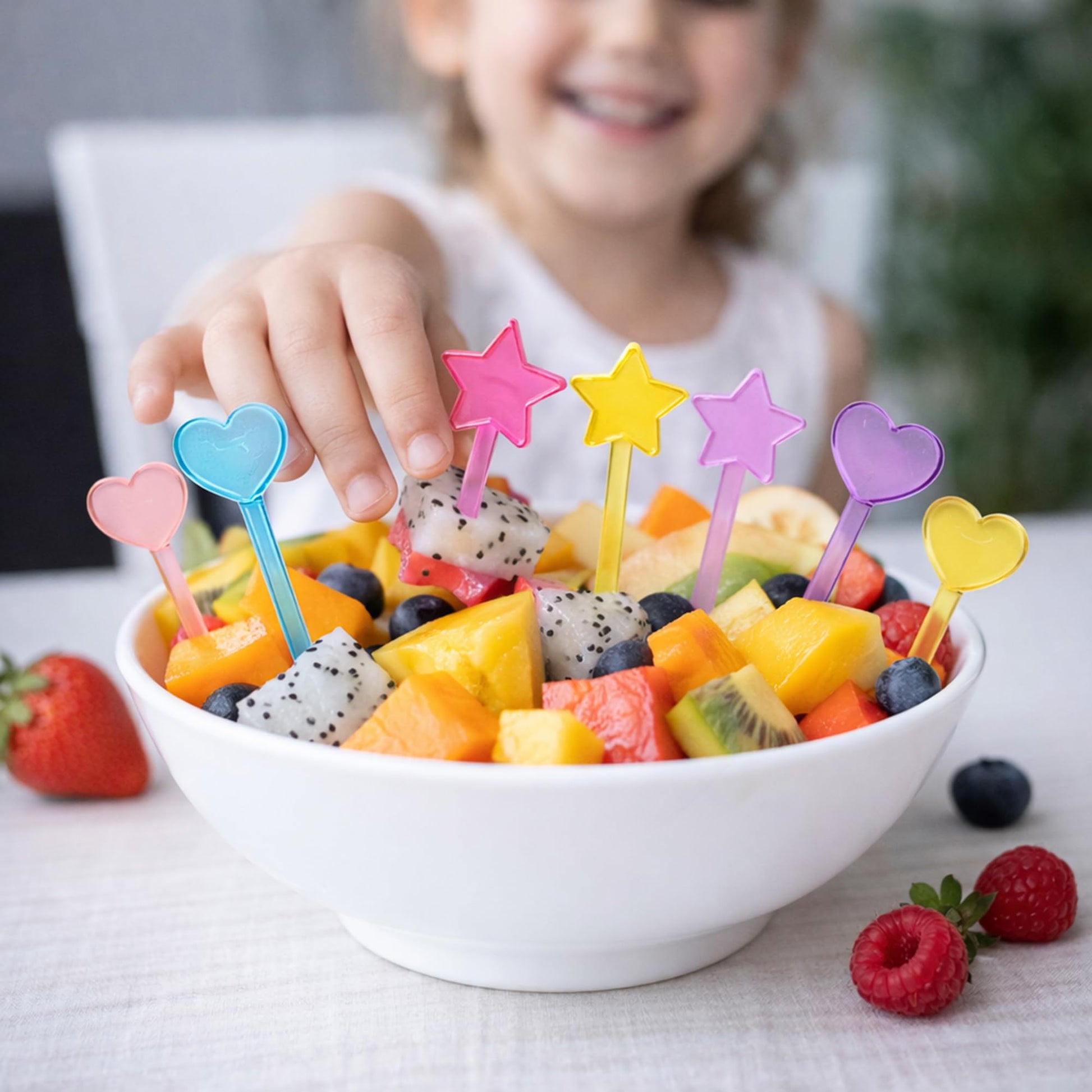 Set of 30 BPA free plastic mini forks for toddler snacks