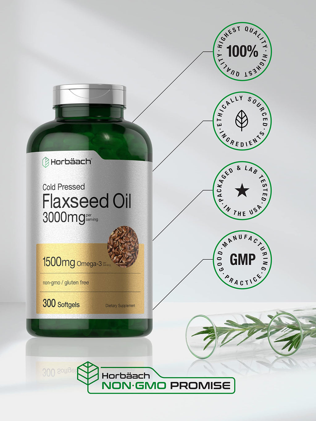 Horbäach 300 count omega 3 6 9 softgels bottle side