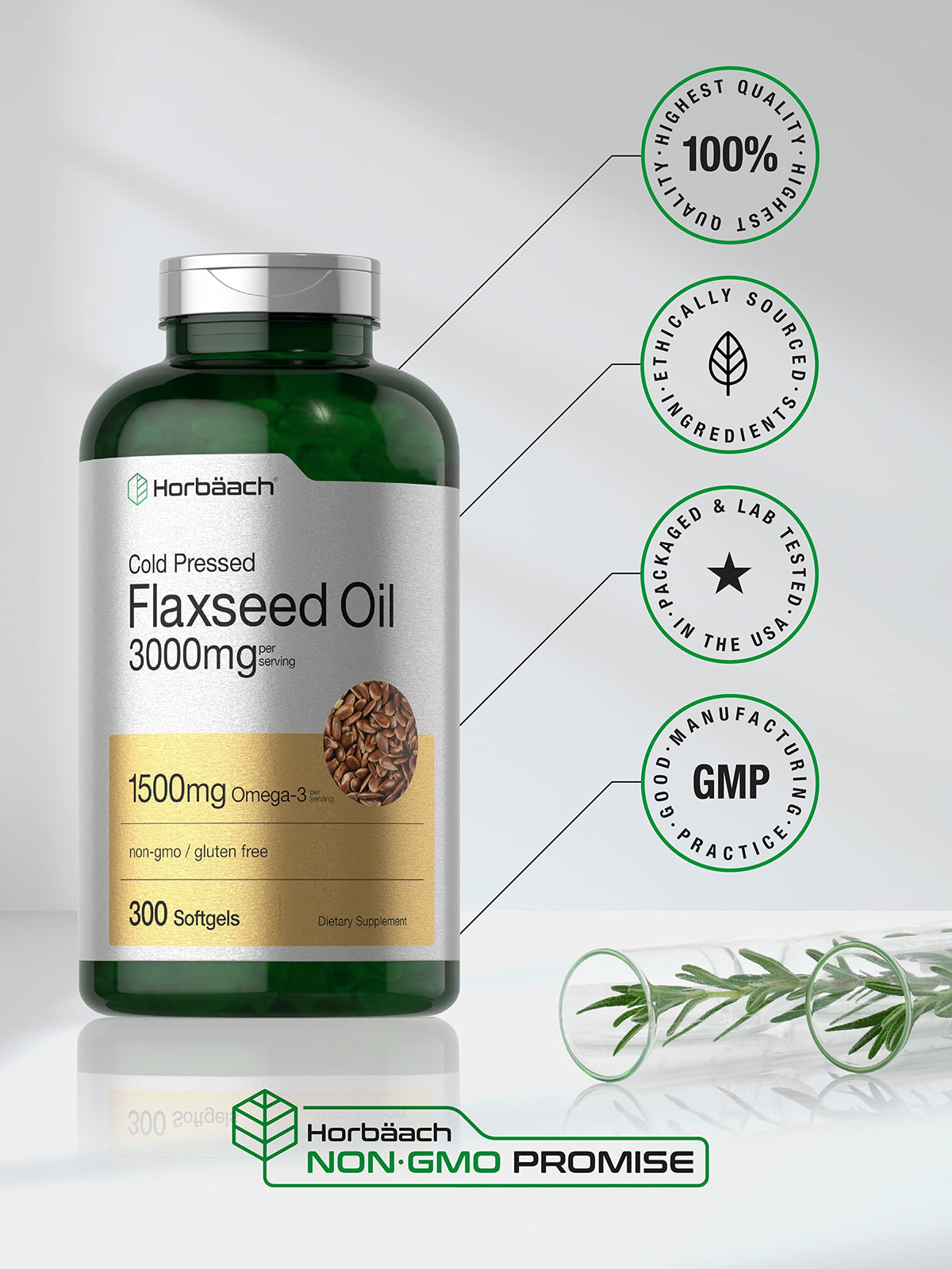 Horbäach 300 count omega 3 6 9 softgels bottle side