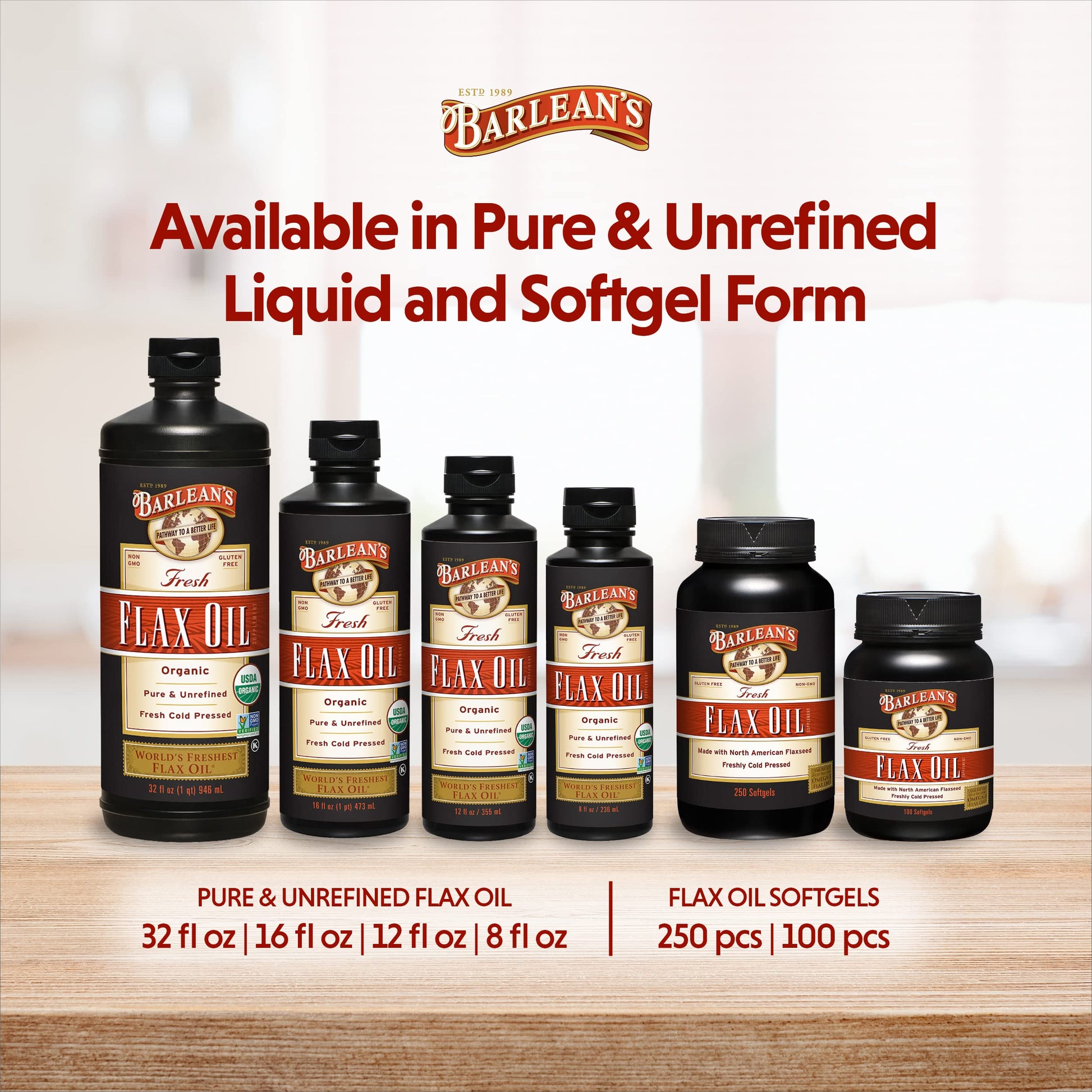 USA imported Barlean's omega 3 6 9 softgels on premium wellness storefront display