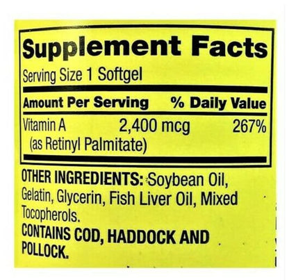 High potency Vitamin A 250 count softgels bottle