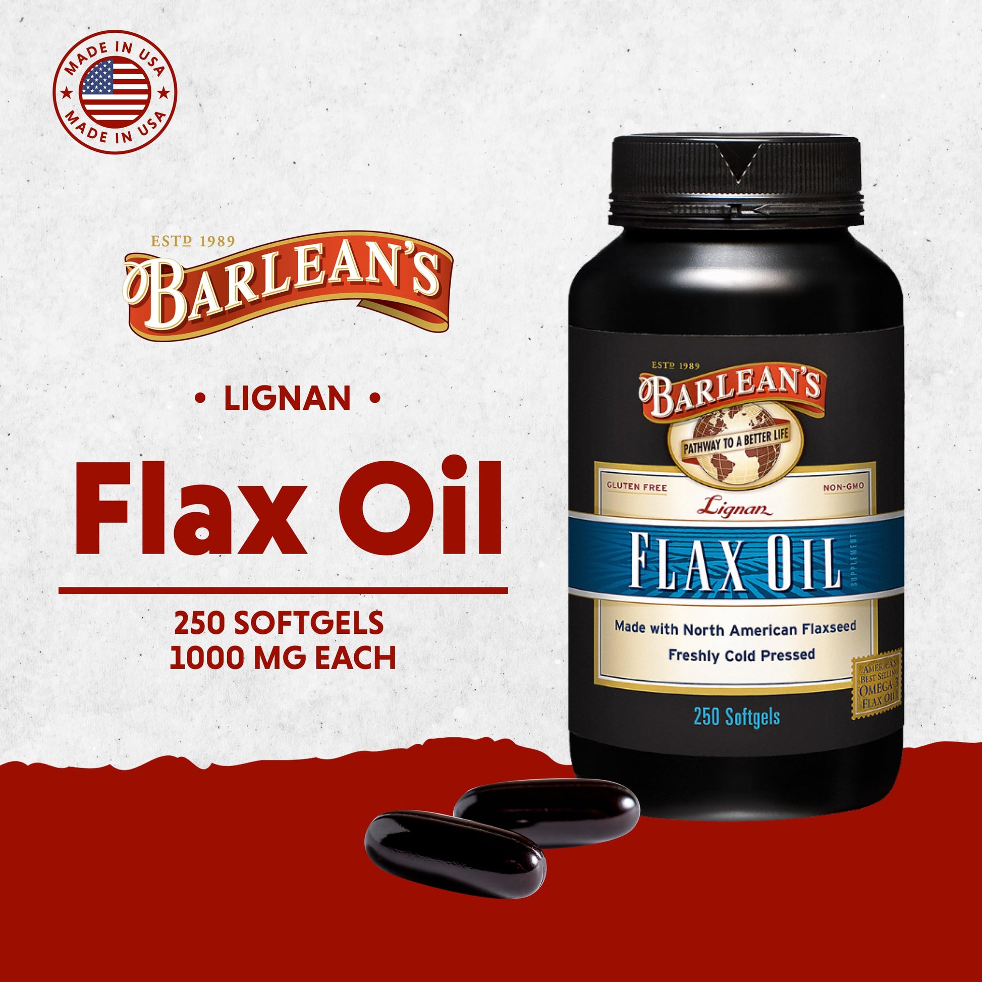 Close up of Barlean's Lignan Flaxseed Oil softgel texture
