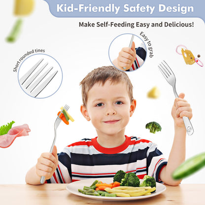 Six piece child safe metal toddler utensil set