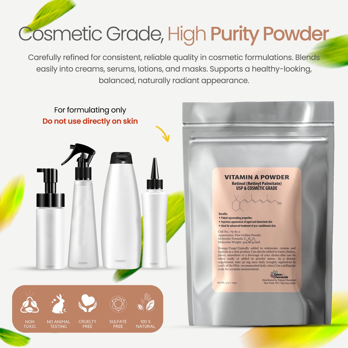 Professional cosmetic grade Vitamin A powder from Talsen Chemicals