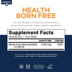 Freeda retinyl palmitate tablets nutrition facts label close up