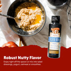 Liquid flaxseed oil poured on a spoon