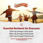 Jar of liquid Omega-3 supplement with flax seeds