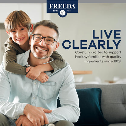 Professional studio shot of Freeda Vitamin A supplement bottle.