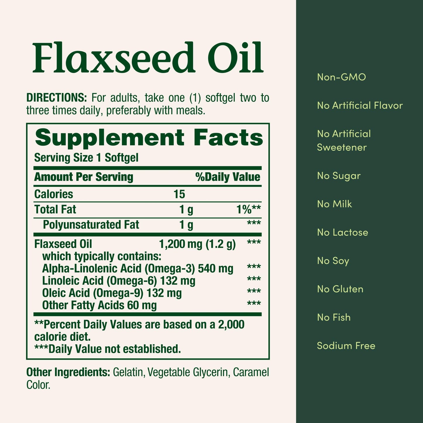 Nature's Bounty Flaxseed Oil supplement facts panel