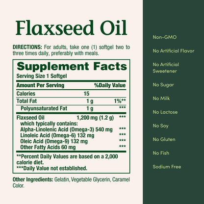 Nature's Bounty Flaxseed Oil supplement facts panel