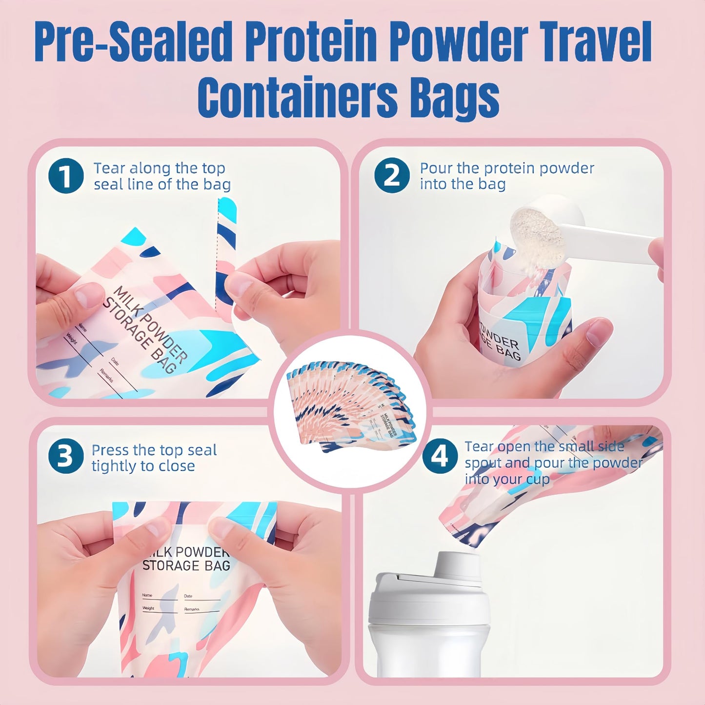 Demonstration of the leakproof double zipper seal on the disposable formula bag.