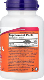 Now Foods Vitamin A 25000 IU softgels supplement facts label