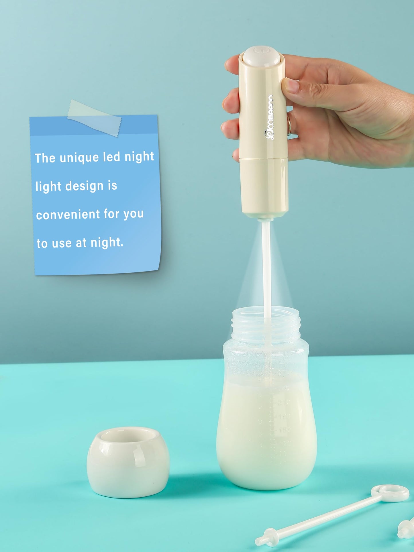 DOOBAANN baby formula milk mixer with its unique LED night light activated for midnight feeding prep.