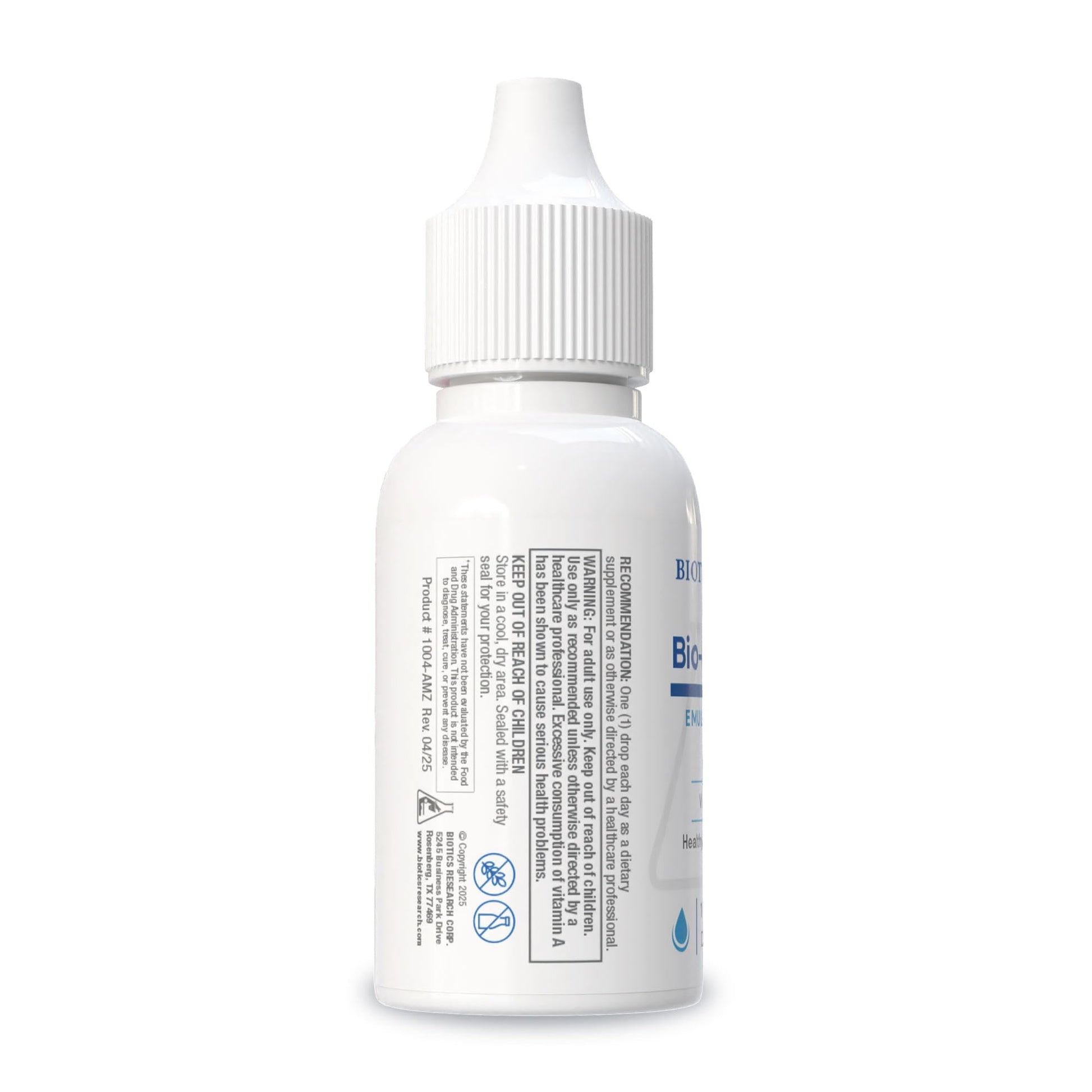 Biotics Research Bio Ae Mulsion 1 fluid ounce bottle side profile