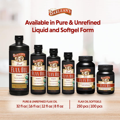 Close up of the premium organic cold pressed flaxseed oil supplement for daily wellness routines.
