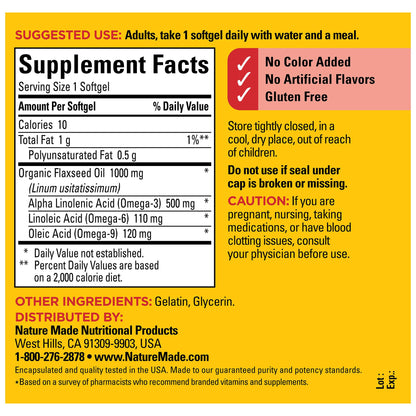 Nature Made Flaxseed Oil 100 Count bottle side view