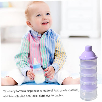 Compact purple portable infant formula container showing non spill screw design