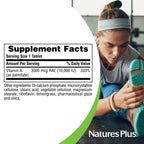 Nutritional facts panel on NaturesPlus vitamin A 90 count bottle