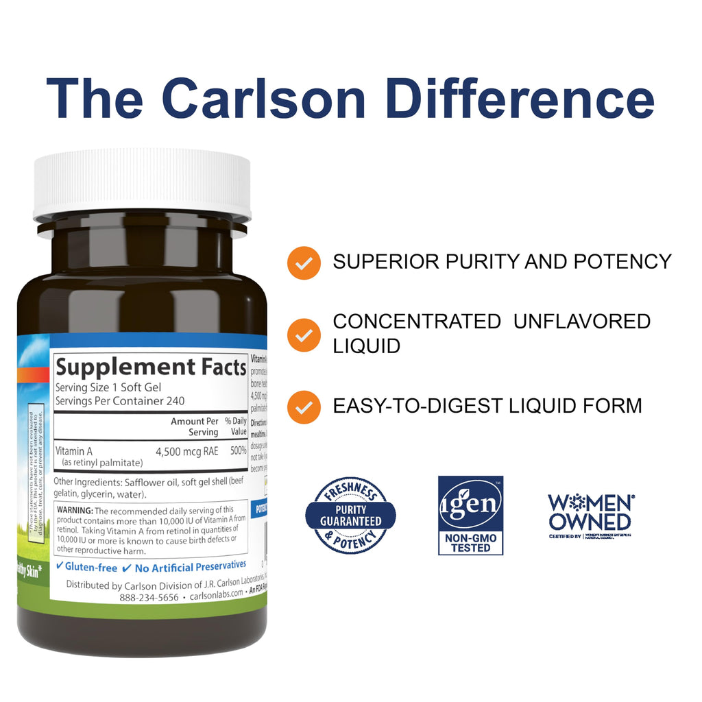 Carlson Vitamin A supplement bottle label details