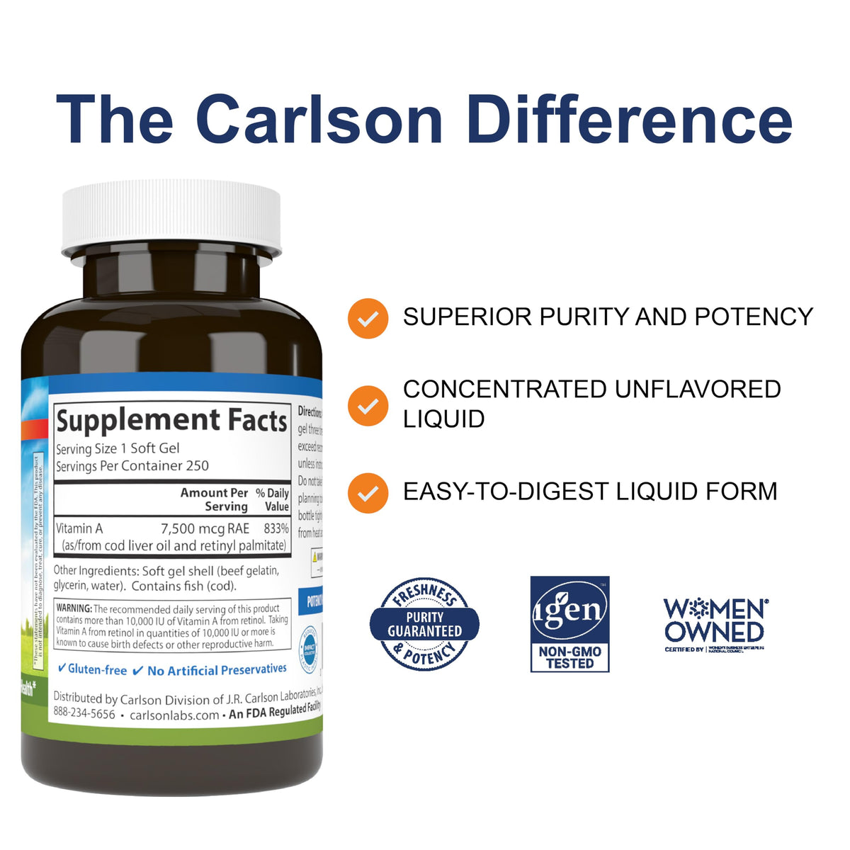 Carlson Vitamin A supplement facts nutritional label