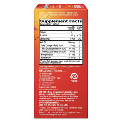 MegaRed Extra Strength easy to swallow softgels showing zero fishy aftertaste