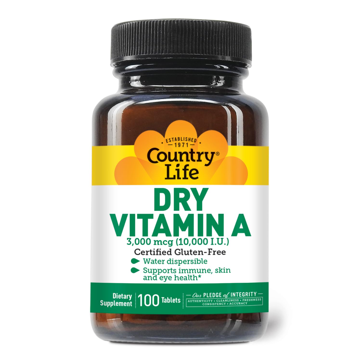 Country Life Vitamin A supplement label showing dosage