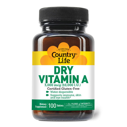 Country Life Vitamin A supplement label showing dosage