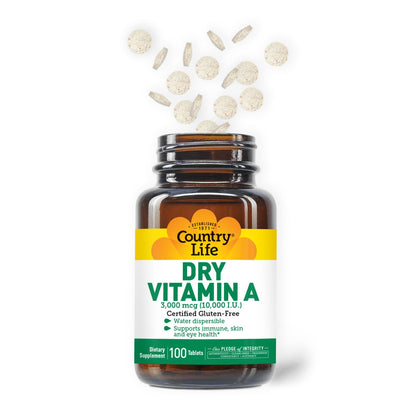 Country Life Dry Vitamin A 100 count bottle side profile