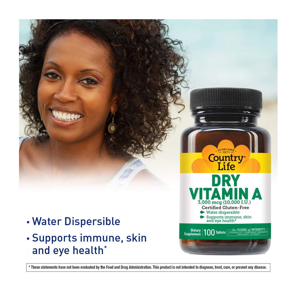 Country Life Dry Vitamin A packaging certification logos