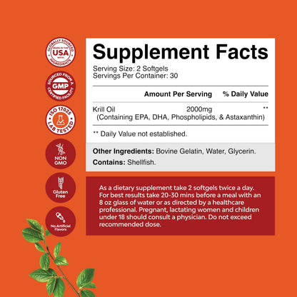 High absorption Antarctic krill oil softgels close up showing natural red astaxanthin color.