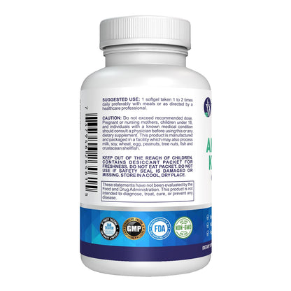 Vitality Span krill oil 500 mg sixty count bottle displayed on a clean surface highlighting pure ingredients.