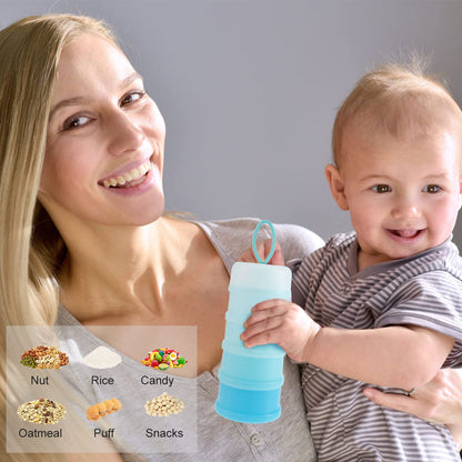 Manwetye compact formula dispenser pack being placed into a diaper bag for travel organization.