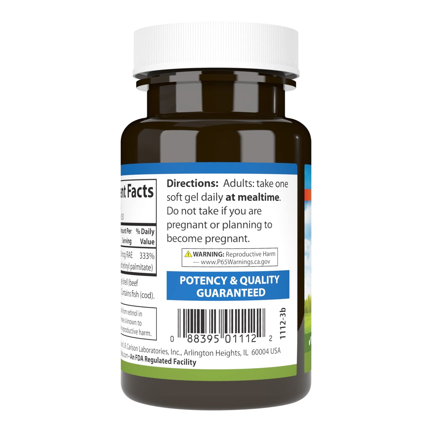 Carlson Vitamin A vision and immune support nutritional label