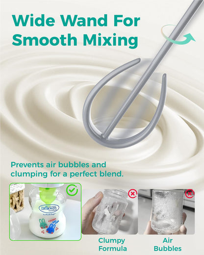 Gray portable baby formula mixer bottle showing the locking lid and no drip spout