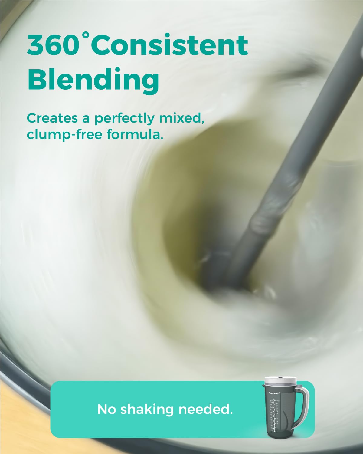 Close up of the leak proof lid on the Tenmonth electric formula mixer pitcher