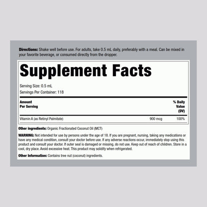 Piping Rock Vitamin A liquid supplement with organic MCT oil bottle