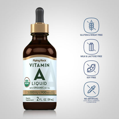 Side view of Piping Rock Vitamin A 2 fluid ounce dropper bottle