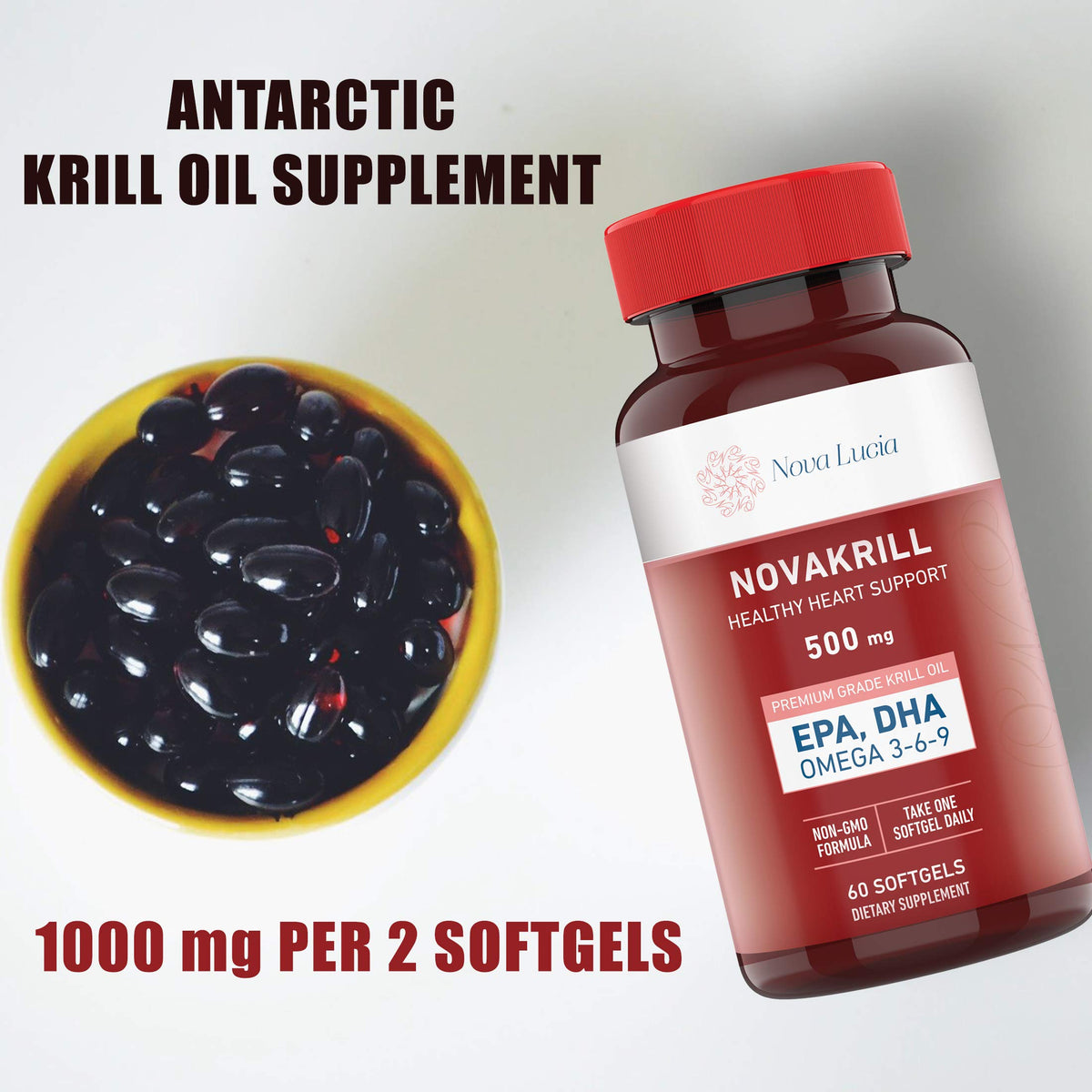 Nova Lucia NovaKrill softgels capsule supplement close up