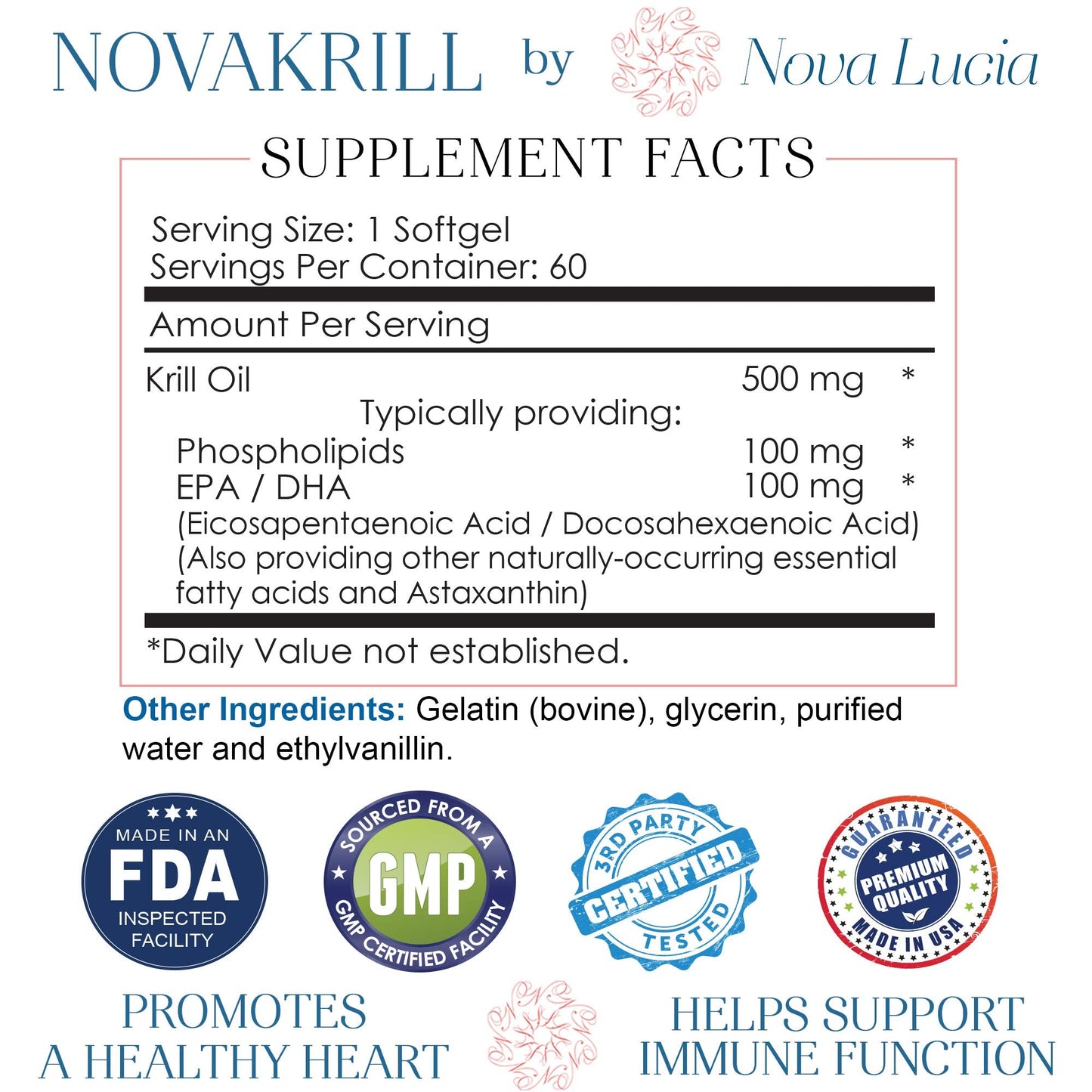 Premium burpless red liquid softgels containing authentic Antarctic marine omega three six nine