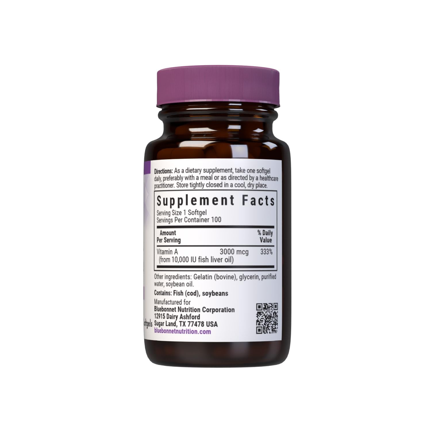 Bluebonnet Nutrition Vitamin A supplement label details