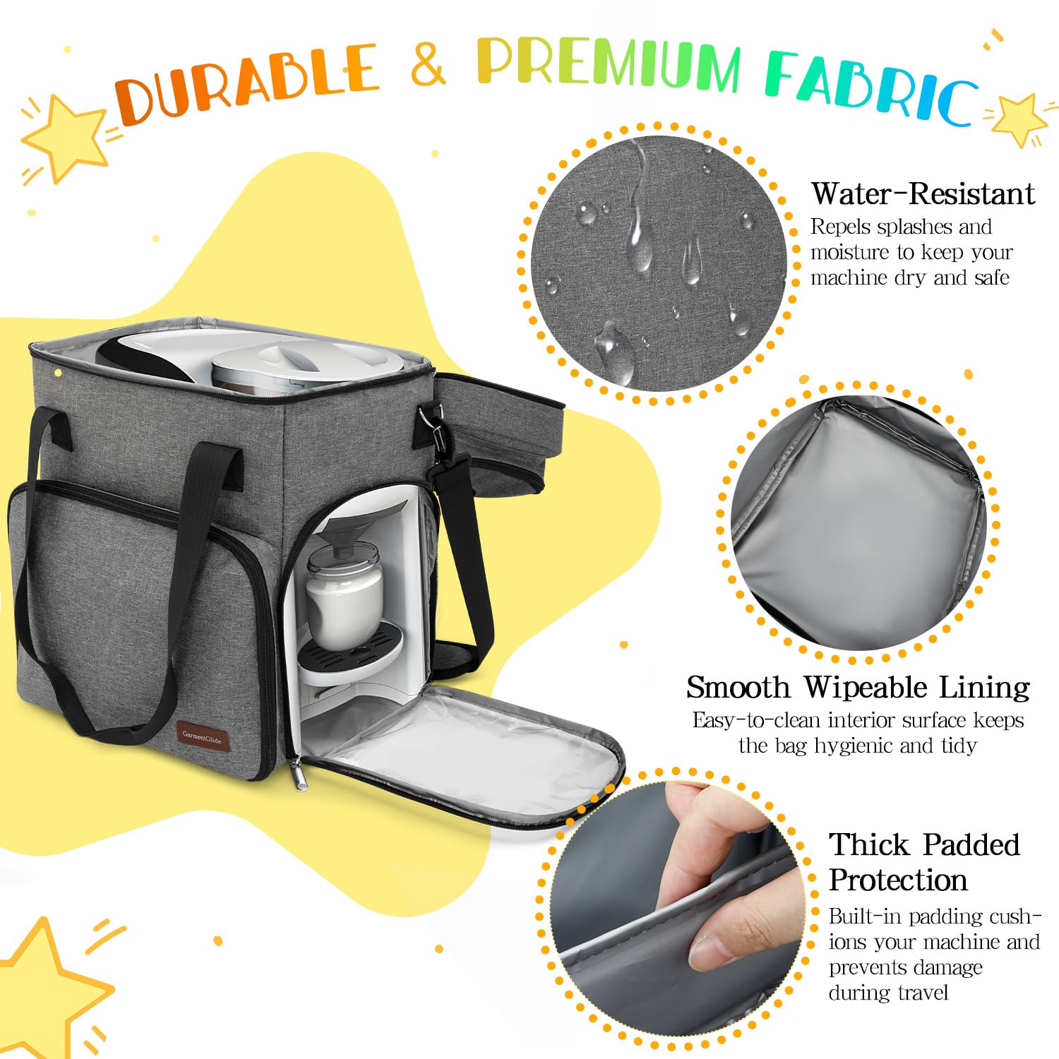 GarmentGlide premium organizer bag displaying transparent side window for water level checks.